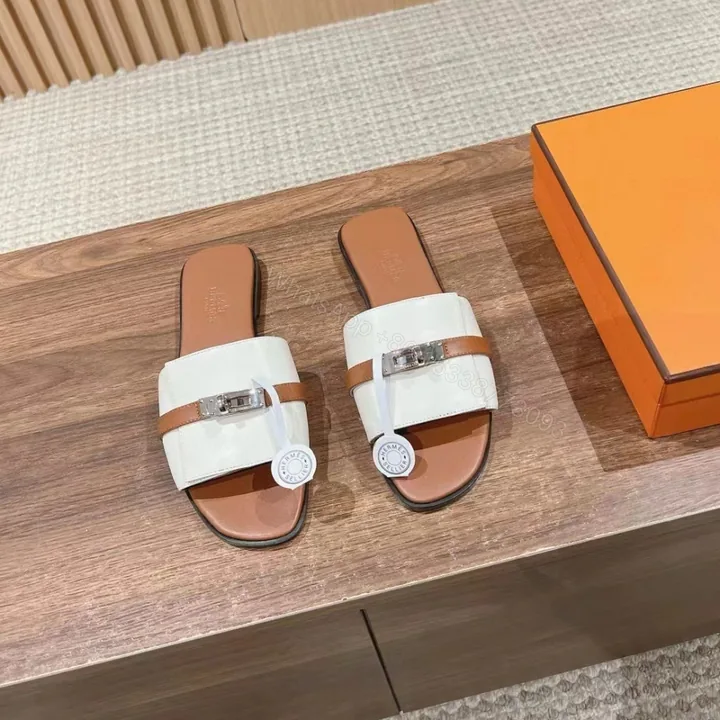 View 1 of 高仿Hermes*H231056ZF8經典一字拖鞋白色免檢版