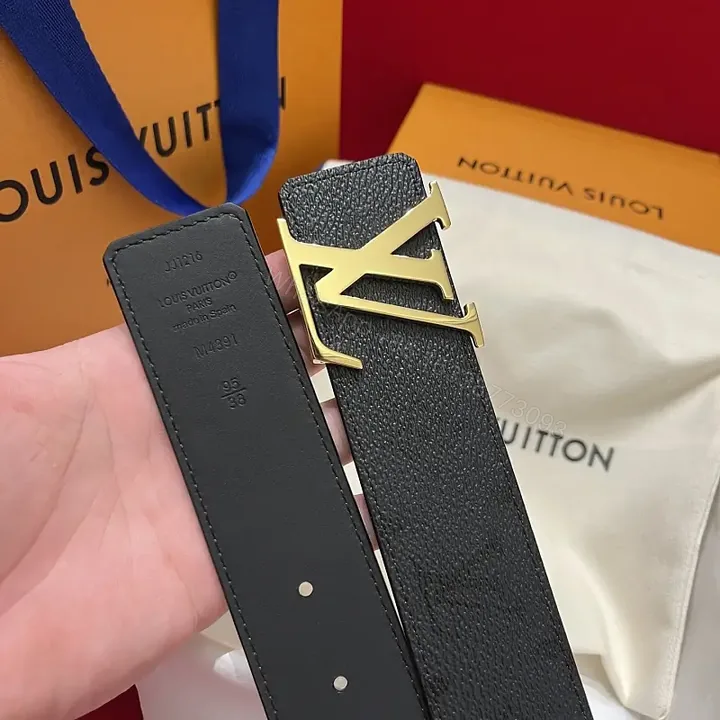 View 1 of Black Leather Belt Geometric Gold Buckle Formal Style