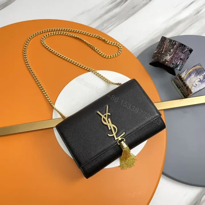 View 1 of Compact Black Leather Crossbody: YSL-Inspired Luxe Monogram