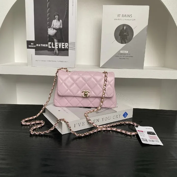 View 1 of Pastel Quilted Bag with Gold Chain Strap - Luxe Everyday Carry