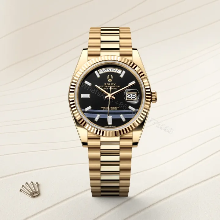 View 1 of Replica Rolex Day-Date 40 Yellow Gold Black Crystal Dial