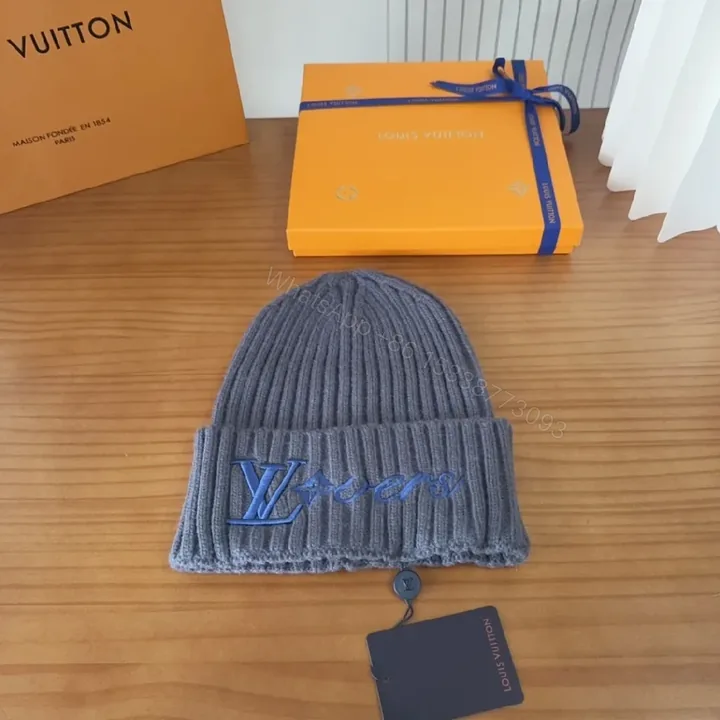 View 1 of Charcoal Knit Beanie: Luxe Embroidered Designer-Inspired Style