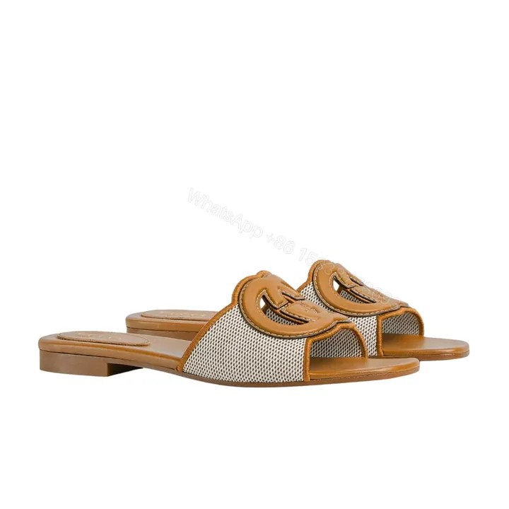 View 1 of GUCCI WOMEN’S INTERLOCKING G SLIDE SANDAL BROWN 835723 FAEA0 9562