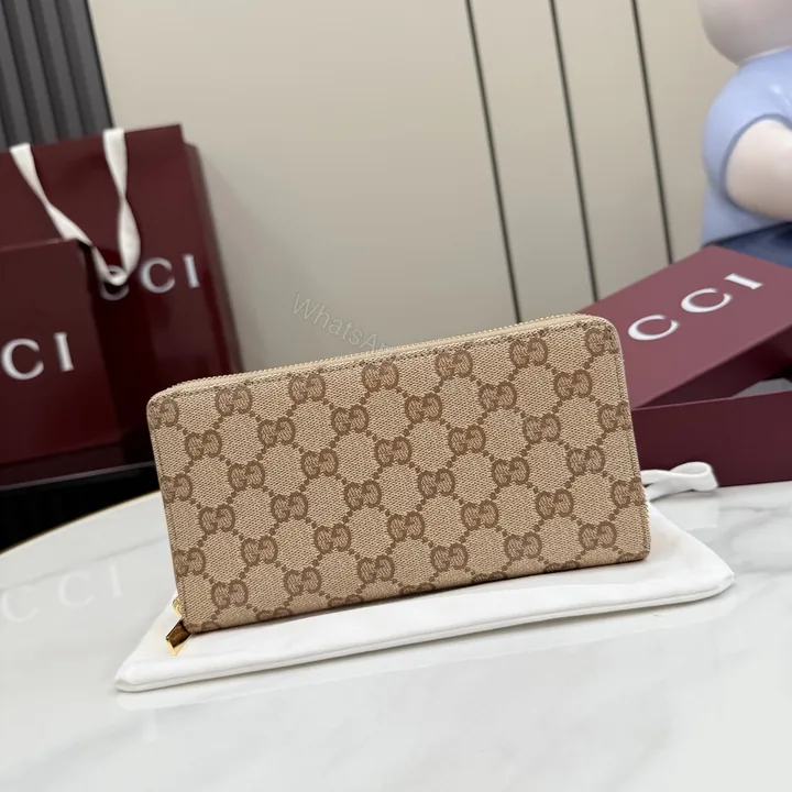 View 1 of Gucci高仿GG老花帆布拉鍊長夾女士款卡其色經典百搭精品手拿包