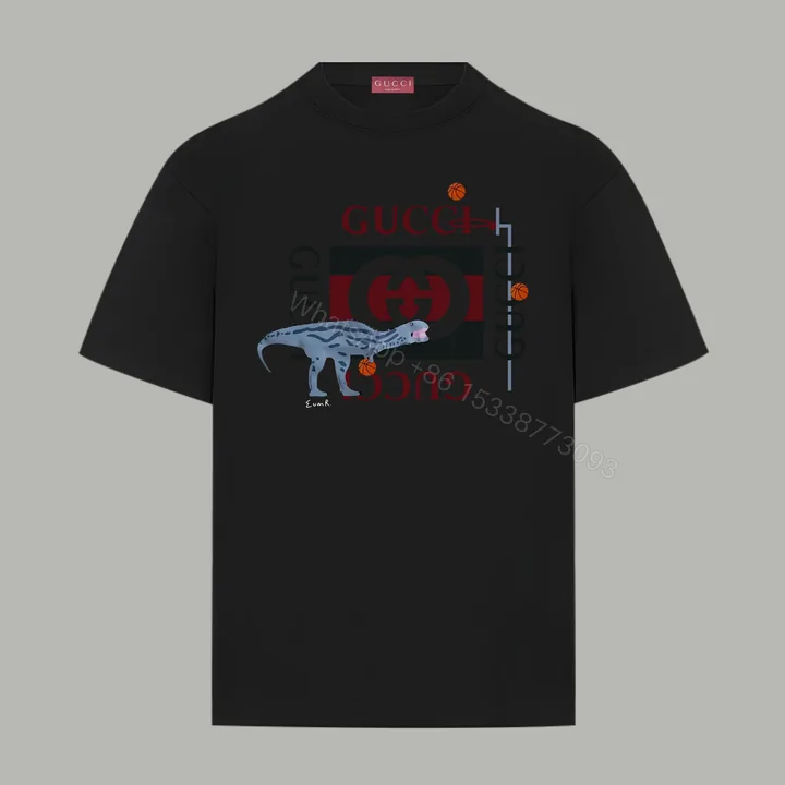 View 1 of Gucci 高仿男款短袖 恐龍圖案拼色黑T 街頭感玩趣風