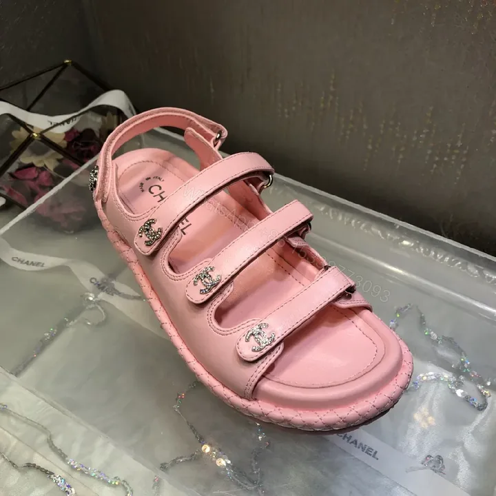 View 1 of Soft Pink Leather Sandals: Velcro- strap Chic Comfort