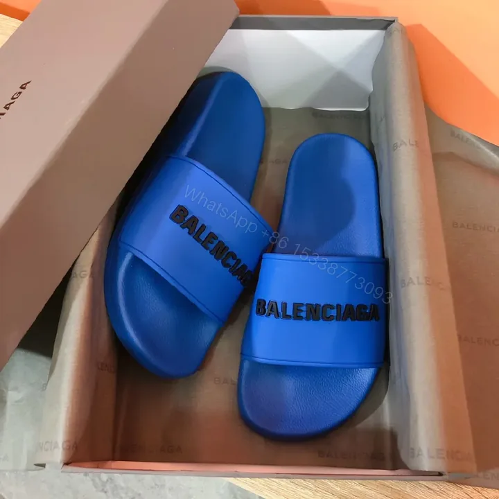 View 1 of Bold Blue Luxe Slides - Premium Faux Leather, Slip-On Comfort