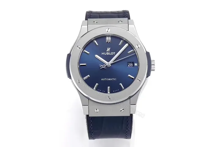 View 1 of Hublot Classic Fusion Blue Dial Automatic Watch with Titanium Case and Leather Strap