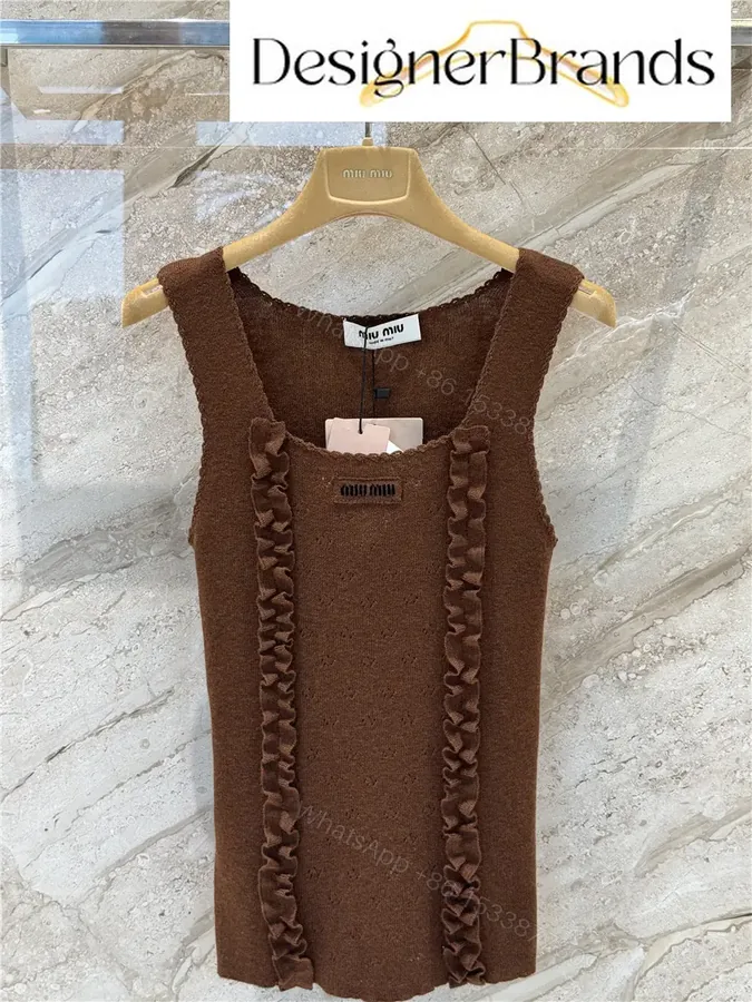 View 1 of Miu Miu Lace-Trimmed Ruffle-Detail Knitted Vest