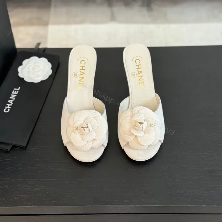 View 1 of Cream Chanel-Inspired Floral Mules: Luxe Slip-Ons
