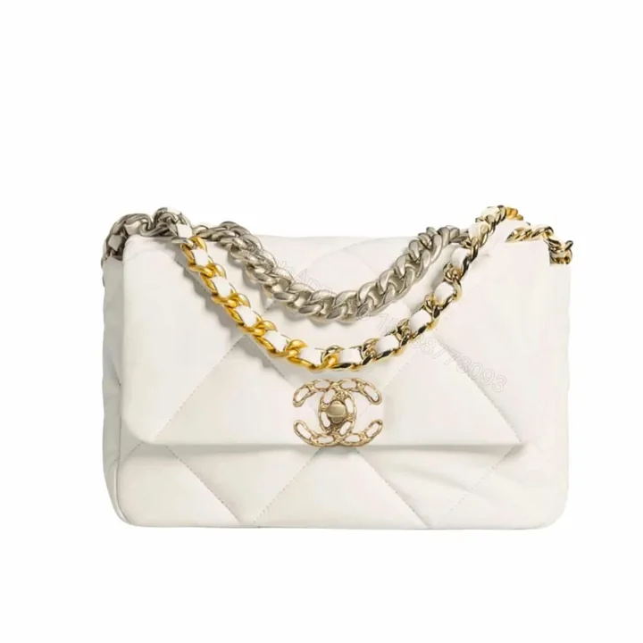 View 1 of Chanel 19 Flap Bag Shiny Gold And Silver Tone White 26Cm AS1161 B04852 10601