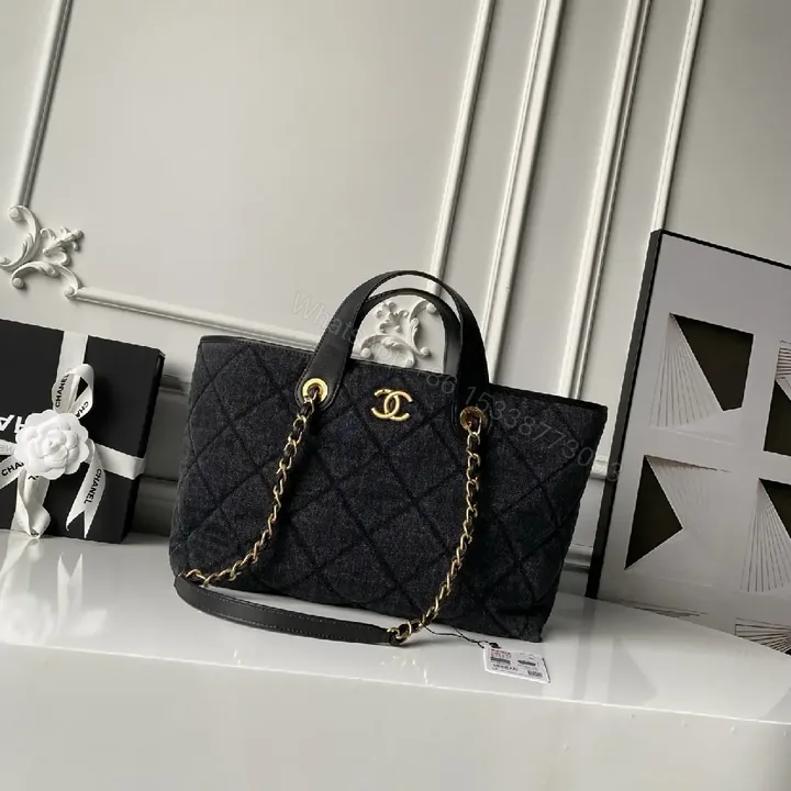 View 1 of Charcoal Quilted Tote: Gold Hardware, Versatile Chic