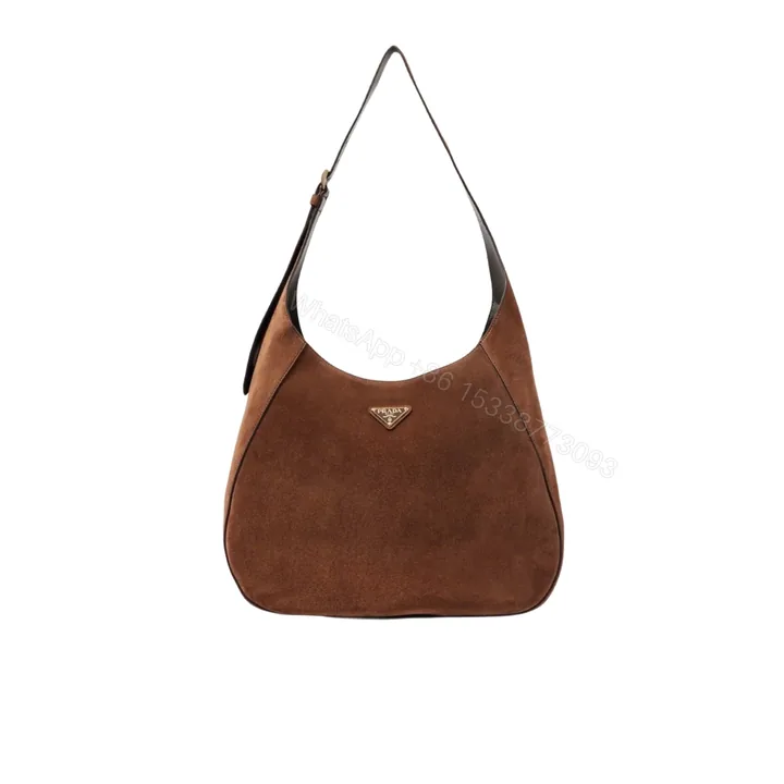 View 1 of PRADA LARGE SUEDE SHOULDER BAG COCOA BROWN 34CM