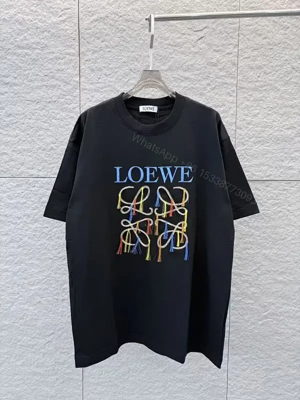 View 1 of Bold Embellished Tee: Black Cotton, Relaxed Fit, Multicolor Embroidery
