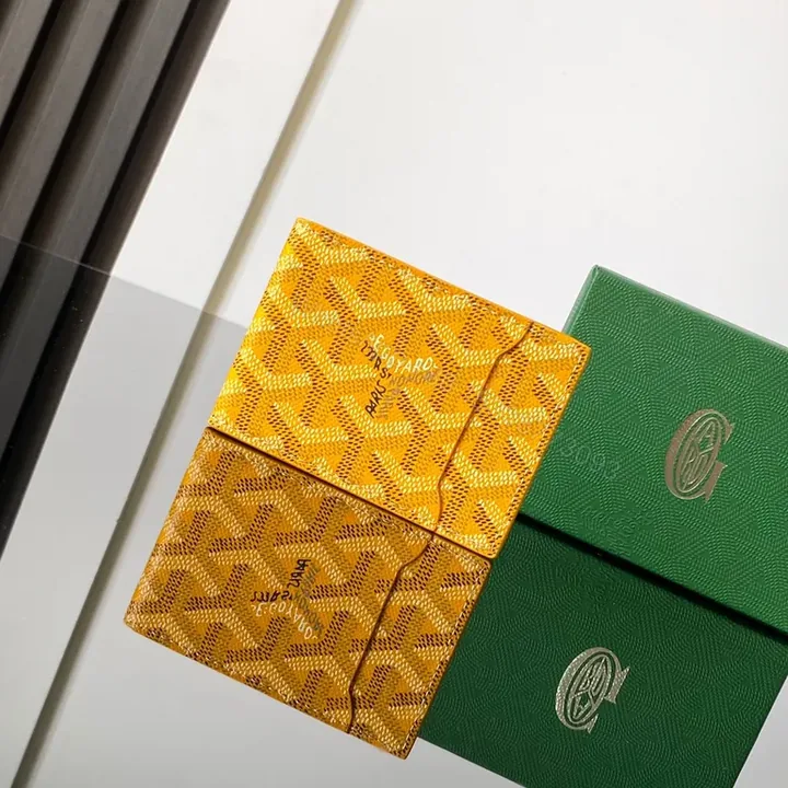 View 1 of Ochre-Gold Goyard-Inspired Patterned Compact Bag: Everyday Luxury