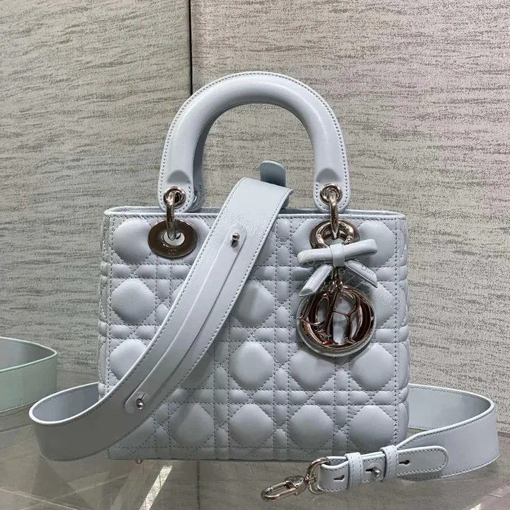 View 1 of Dior Small Lady Dior Bag in Ice Blue Cannage