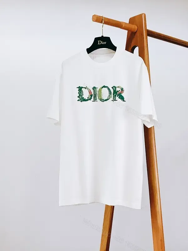 View 1 of White Cotton T-Shirt Floral DIOR Logo Graphic Tee