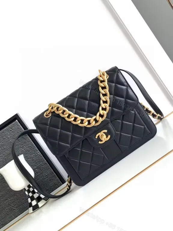View 1 of Gold Chain Quilted Leather Handbag: Classic Chanel Whisper Style