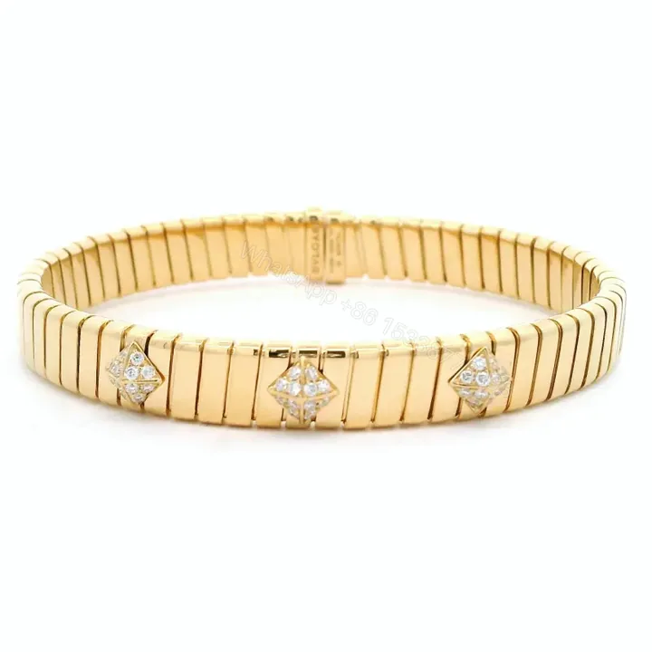 View 1 of 18K Yellow Gold Bvlgari Tubogas Diamond Bracelet for Women