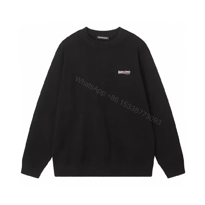 View 1 of Cozy Black Knit Sweater – SubtleLogo, Versatile Minimalist Style