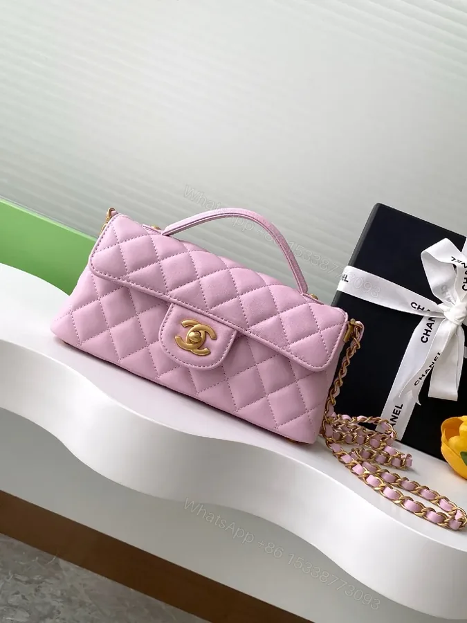View 1 of Soft Pink Quilted Bag – Gold Hardware, Modern Elegance, Everyday