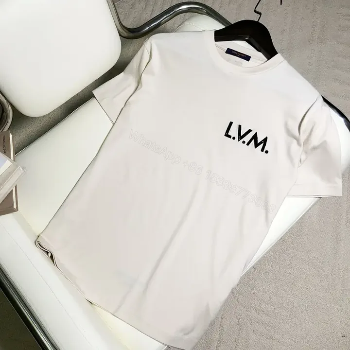 View 1 of White Cotton Minimal T-Shirt with LV.M Logo