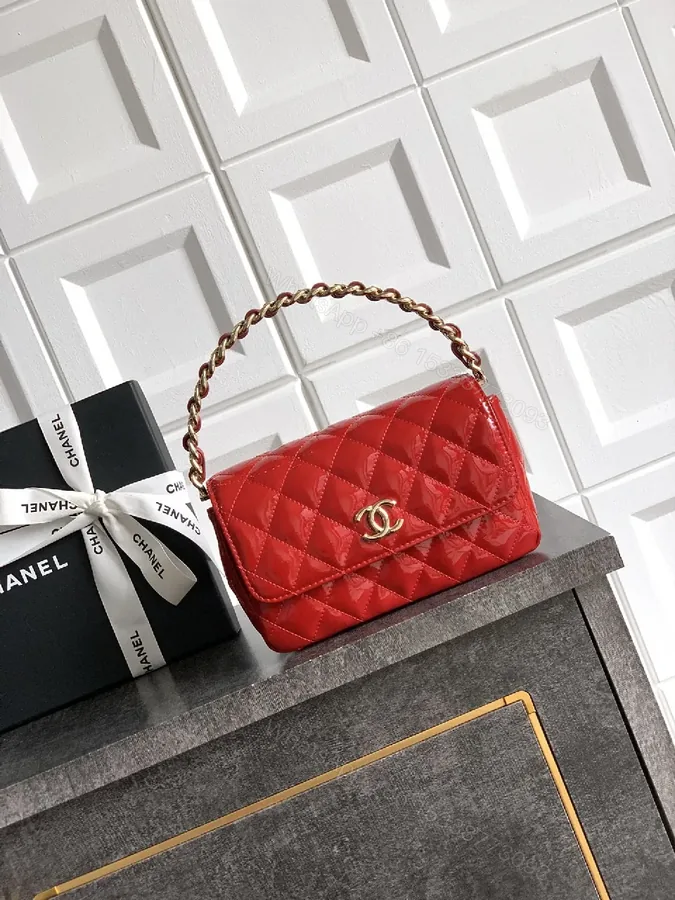 View 1 of Statement Red Quilted Calf Leather Compact Handbag