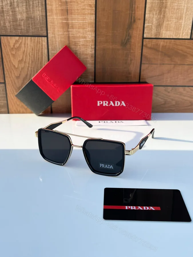 View 1 of Prada Square Sunglasses Gold-Dark HD