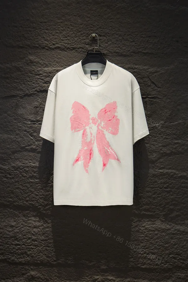 View 1 of Balenciaga 一比一 女款 蝴蝶結印花短袖T恤 米白色寬鬆版型 潮流百搭設計