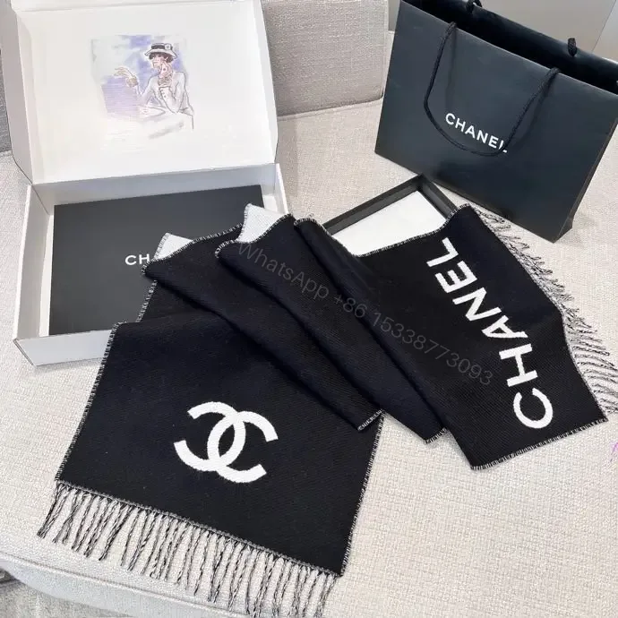 View 1 of Black-White Signature-Style Scarf Set: Luxe All-Season Comfort