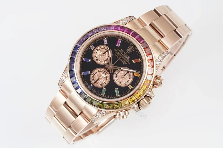 View 1 of Premium Rolex Daytona Rainbow Rose Gold Black Dial 40MM Oyster Bracelet Edition RG-DAYTONA-RBW-RG-BLACK-OYSTER-40