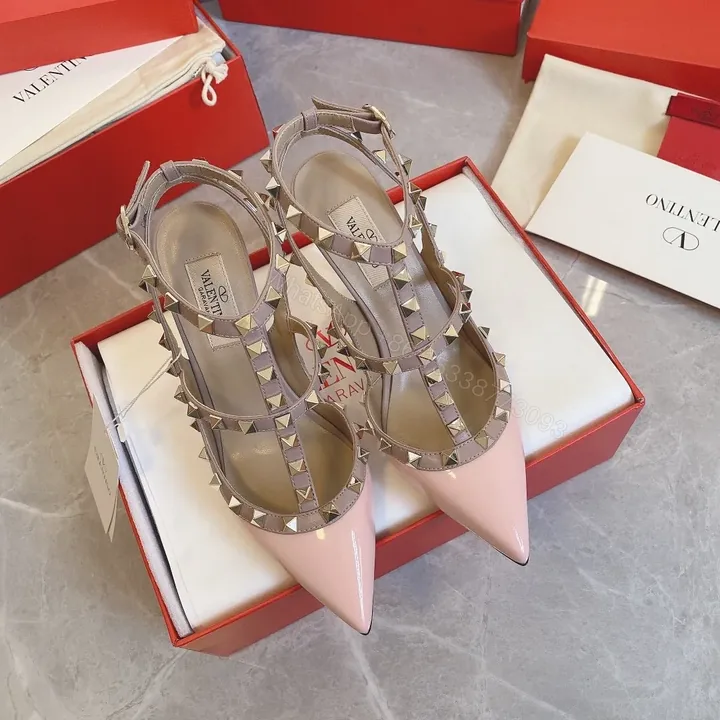 View 1 of Valentino Women Pink Patent Leather Studded Pumps