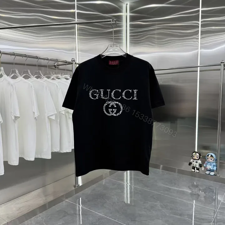 View 1 of Gucci A貨男士短袖 經典字母LOGO鑽石點綴黑T 奢感升級