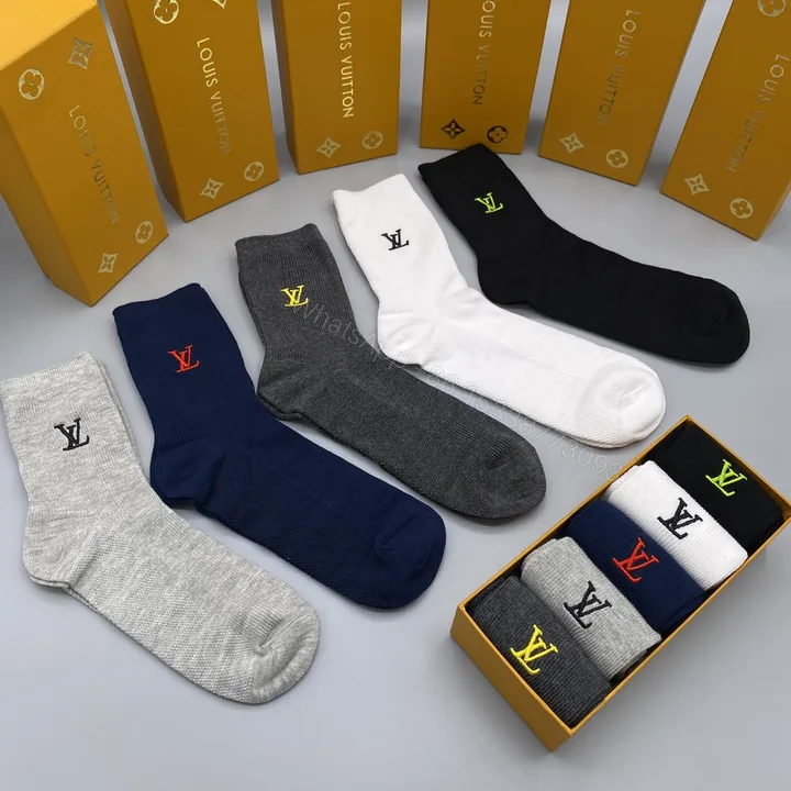 View 1 of LV一比一仿製精品中筒襪 六色男士禮盒裝 LV刺繡Logo 台灣現貨
