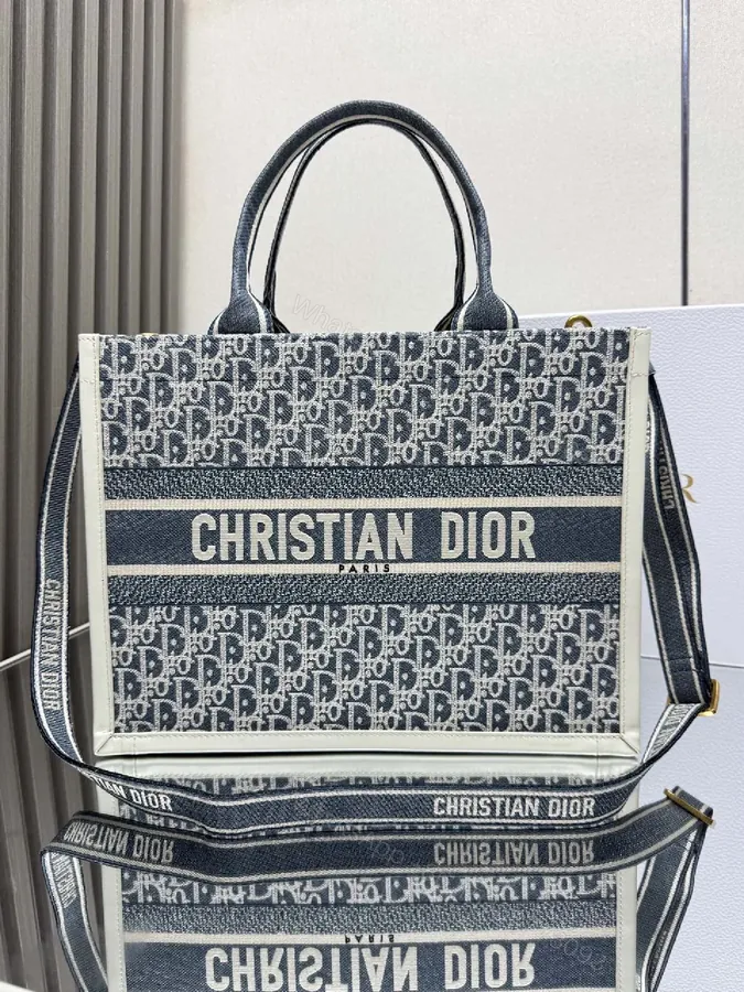 View 1 of Structured Denim Tote with Bold Logo Accent Tote