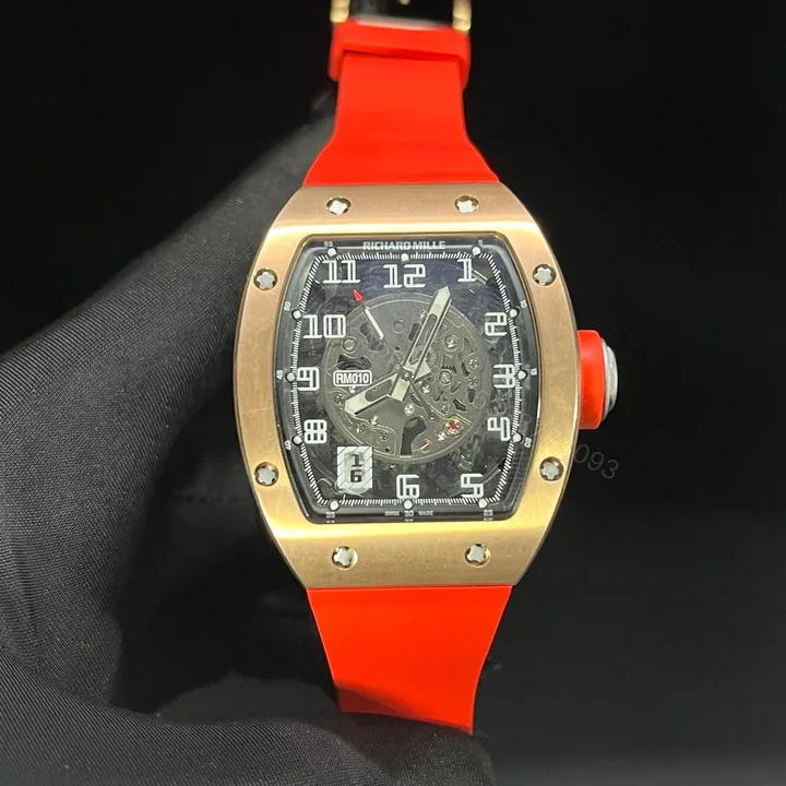 View 1 of Luxury Skeleton Automatic Red Strap Watch RM010-SKELETON-2026