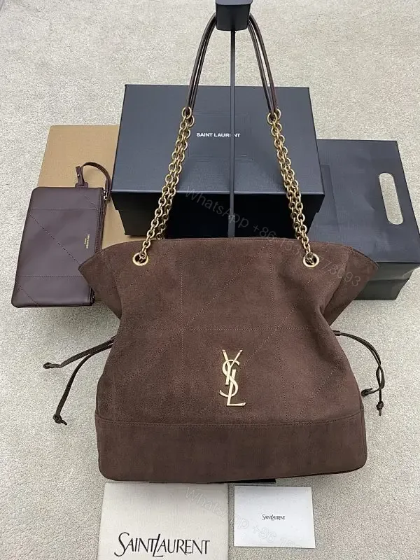 View 1 of Brown Suede Gold Chain Shoulder Bag – Premium Everyday Carry