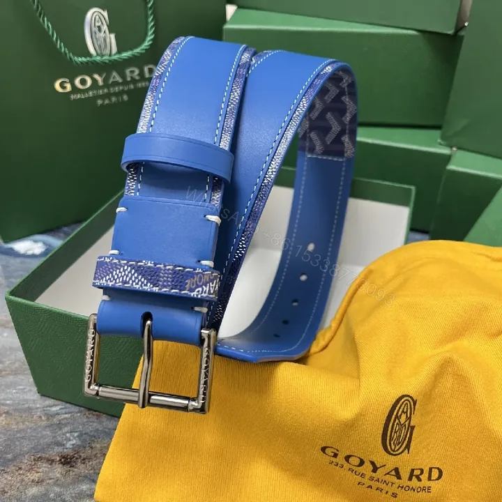 View 1 of Vibrant Blue Leather Belt with Signature Detailing