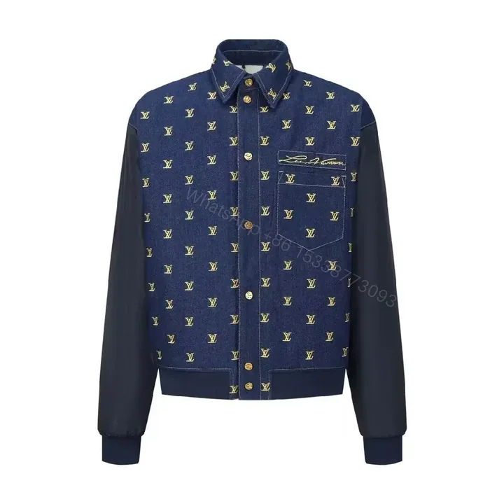 View 1 of Monogram Denim Varsity Jacket - Navy, Signature LV Detail
