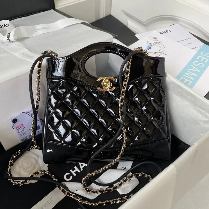 View 1 of Chanel Mini Shopping Bag Handbags Shiny Leather Lock Gold 31cm