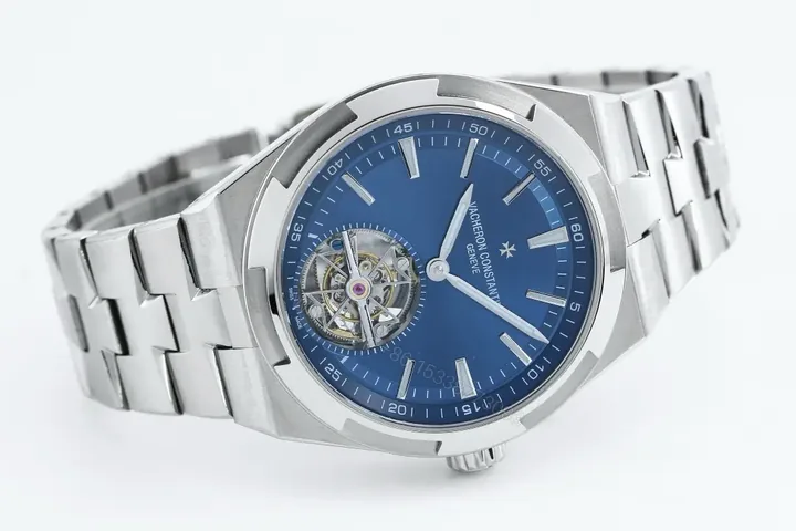 View 1 of TWA Factory Vacheron Constantin Overseas Tourbillon Stainless Steel Watch with Blue Dial and Interchangeable Blue Rubber Strap