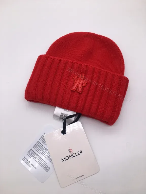 View 1 of Bold Red Knit Beanie â€” Moncler Style, Premium Warmth, Logo Embroidered