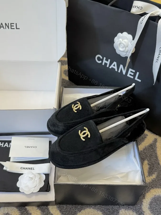 View 1 of Lux Velvet Loafers with Gold Logo Detail - Velvet, Gold, Loafers, Slip-On, Elegant Style