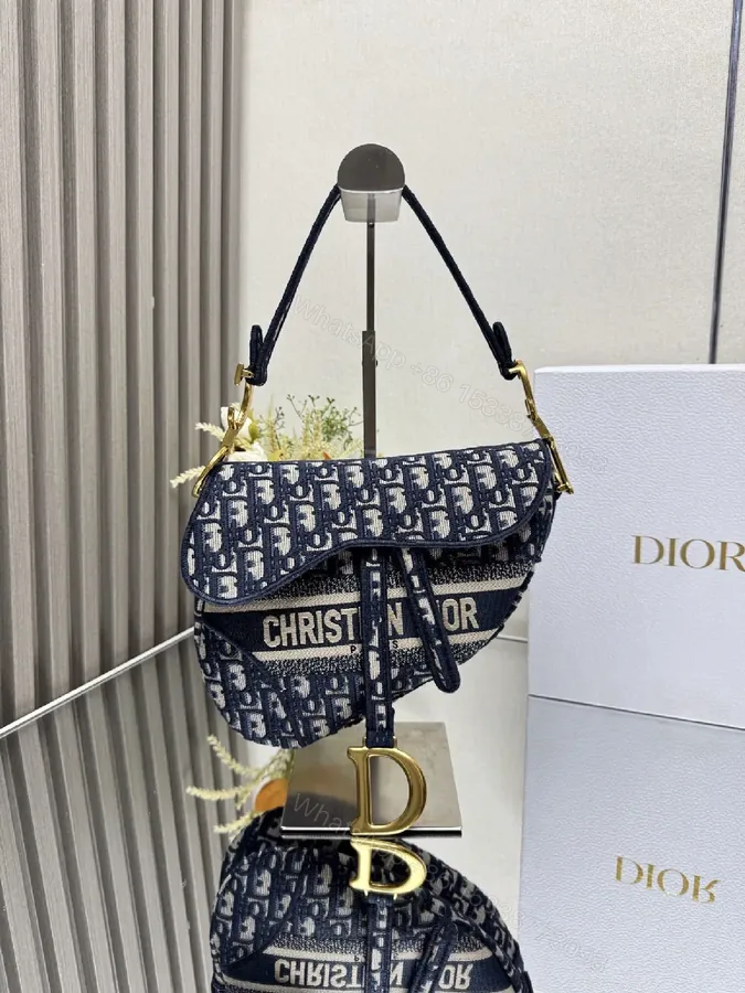 View 1 of Patterned Monogram Crossbody Bag - Navy, Luxe Fabric, Structured, Versatile Carryall
