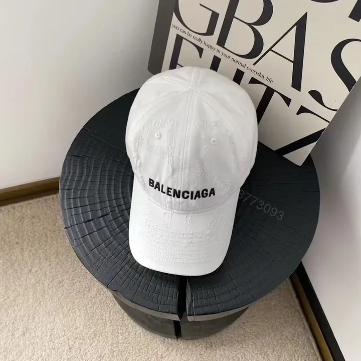 View 1 of Iconic White Balenciaga Logo Cap: Premium Cotton Twill Cap