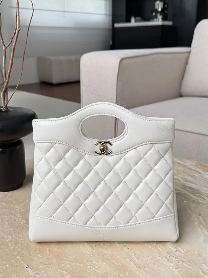 View 1 of Chanel Quilted Lambskin Shopping Bag In white