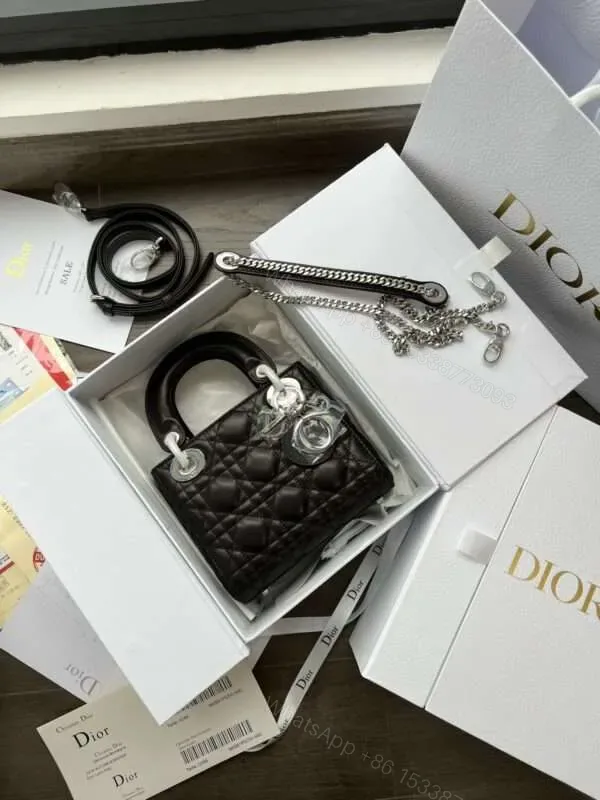 View 1 of Dior Lady Mini 3-Pocket Replica 11 High-Quality Black Handbag 17cm