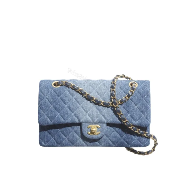 View 1 of Chanel Classic Handbag Washed Denim And Gold Tone Metal Blue 19Cm A01112 B16747 NX158