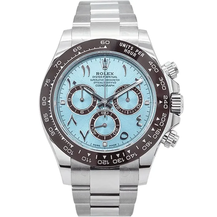 View 1 of Replica Rolex Daytona Ice Blue Arabic Dial Platinum Watch