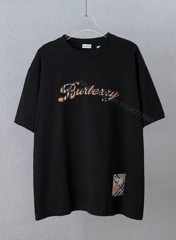 View 1 of Black Burberry Script Logo Floral Print Oversized Tee T-Shirt
